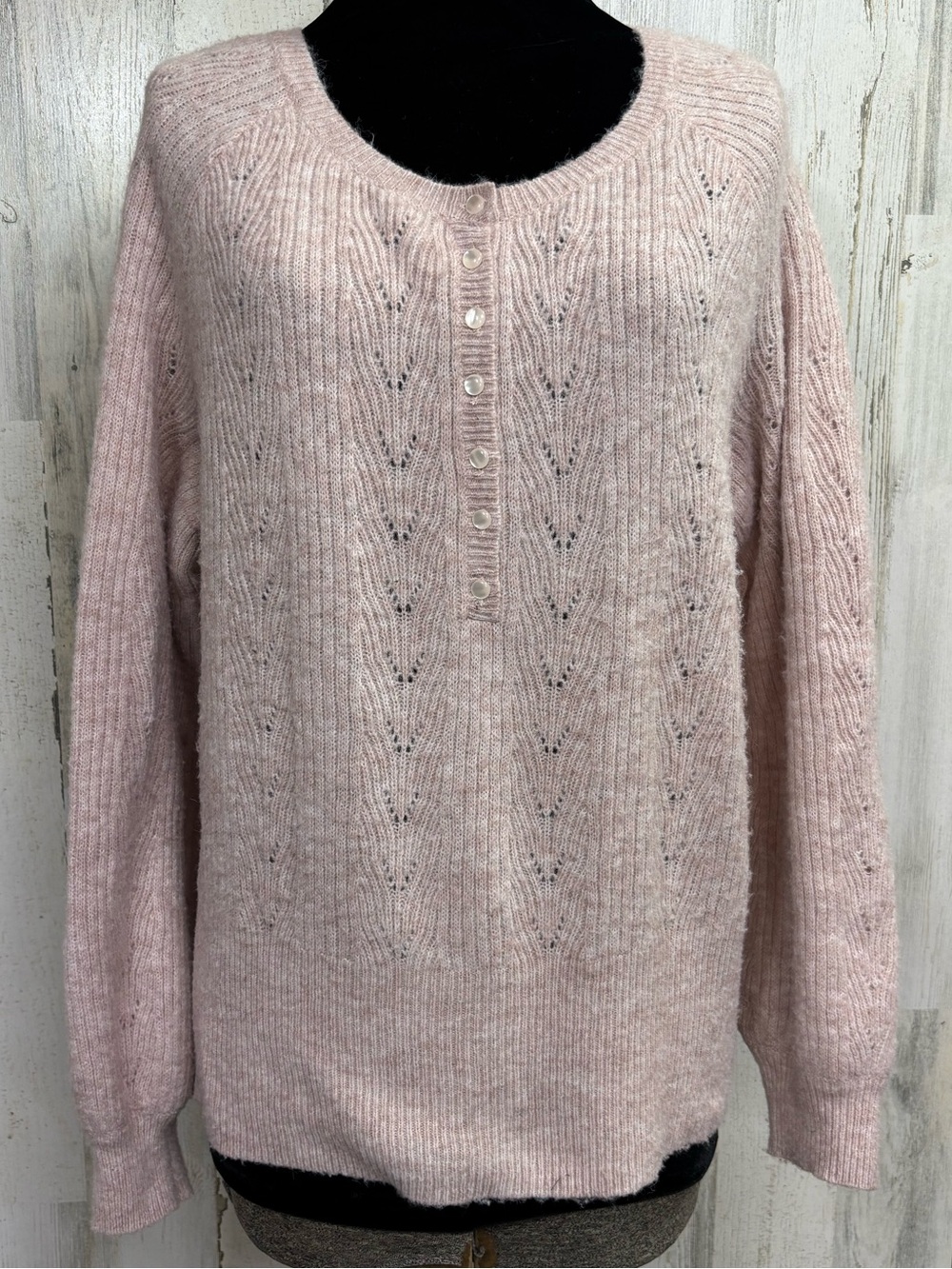 LC Lauren Conrad Light Pink Henley Button Knit Sweater